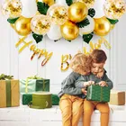Happy Birthday Decoration Kit With Golden Balloons & Artificial Leaves 