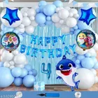 Blue Baby Shark Theme 4th Happy Birthday Decoration Items For Girls, Multicolor, Pack of 112