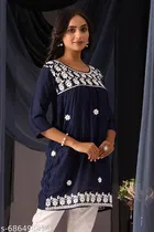 Embroidered Floral Design Anarakali Short Kurti for Girls 