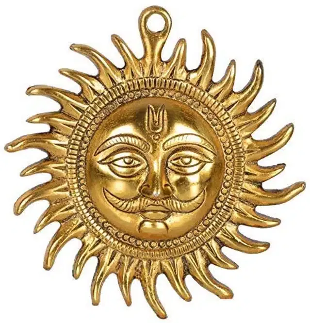 Metal Surya Dev Wall Hanging (Brass)