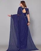 Net Solid Saree for Women 