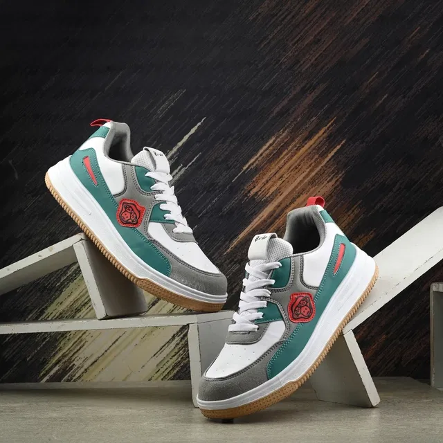 Sneakers for Men (Sea Green & White, 9)