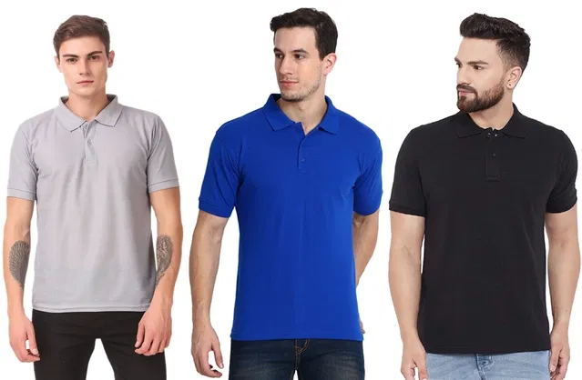 Polo Solid T-shirts for Men (Multicolor, L), Pack of 3