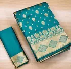 Litchi Silk Zari Woven Saree for Women, Teal 