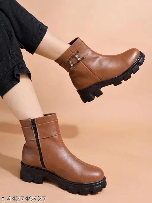 Shoetopia Solid Airmix Heeled Boots Brown (IND-4)