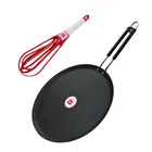 Induction Base Flat Iron Tawa with Plastic Whisker (Multicolor, Set of 2)