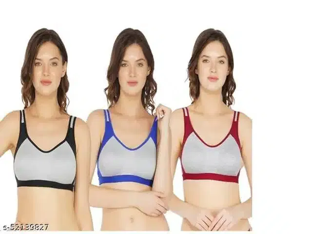 Hosiery Non Padded Bra for Women (Multicolor, S) (Pack of 3)