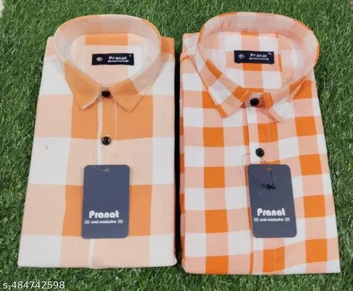 Cotton Blend Checked Shirts for Men, Multicolor, Pack of 2 (L)