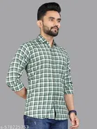 Polycotton Checked Shirts for Men, Green 