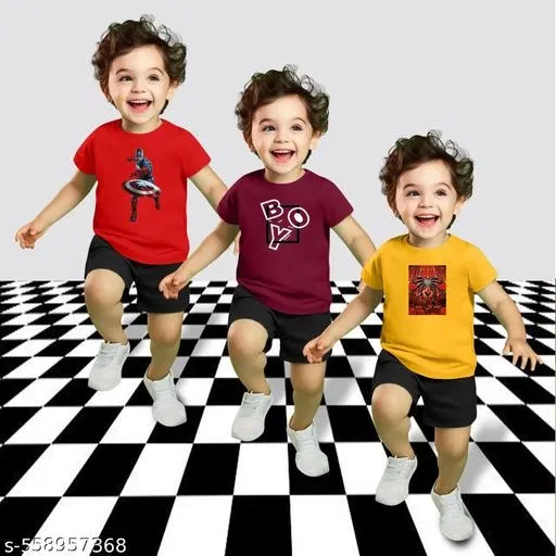 Cotton Blend Printed Clothing Set for Boys, Multicolour, Pack Of 3 (4-5 Years)