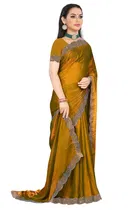 Satin Solid Saree for Women, Gold 