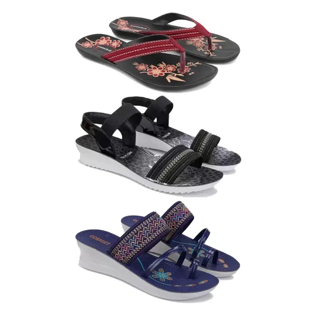 Flats with Heels & Sandals for Women (Multicolor, 7) (Set of 3)