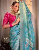 Litchi Silk Woven Design Saree for Women, Blue 