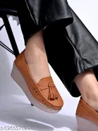 Shoetopia Solid Brown Round Toe Loafers 