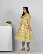 Cotton Silk Printed Kurti for Women, Yellow 