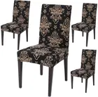 Homwatica Brown Damask Printed Elastic Chair Cover 50X65Cm Pack Of 4
