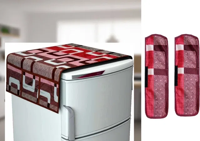 PVC Fridge Top Cover with 6 Utility Pockets & Handle Cover with 3 Pcs Shelf Mats (Multicolor, Set of 1)