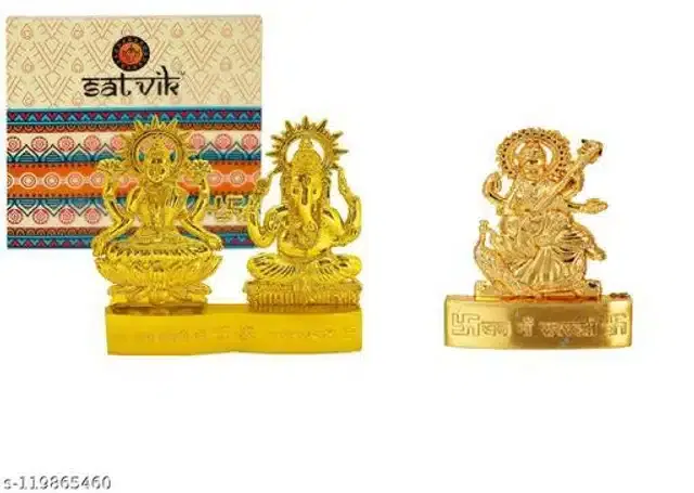 Laxmi Ganeshji & Maa Saraswati Idol (Gold, Set of 2)