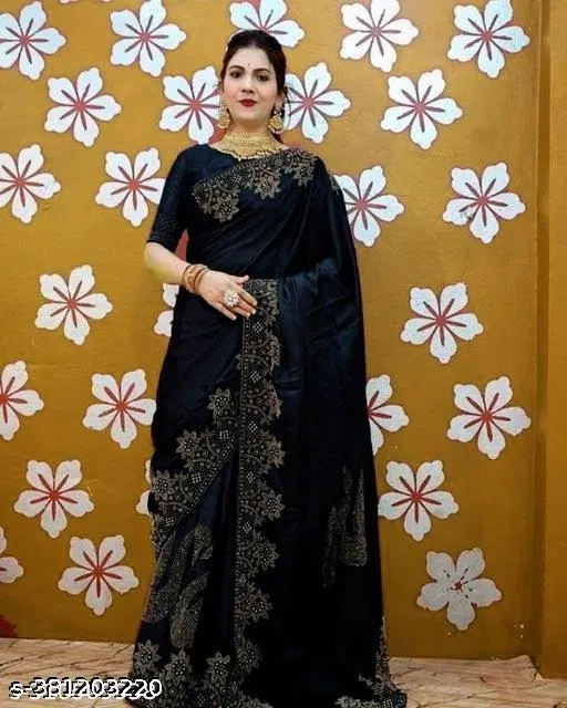 Zamato Solid Saree For Women, Black