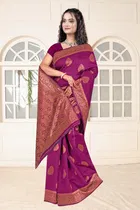 Jacquard Woven Design Saree for Women, Wine 