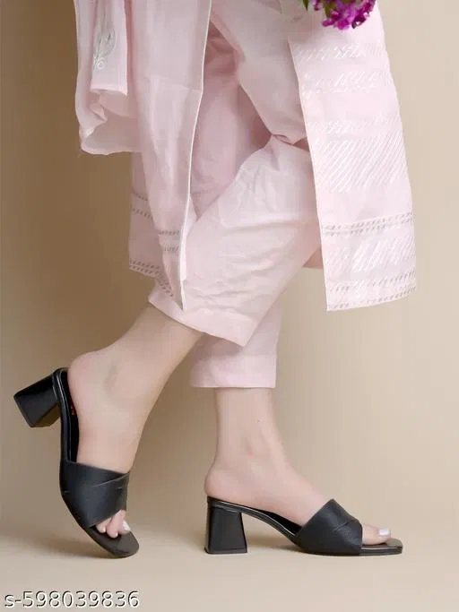 Shoetopia Black Solid Heel Sandals (IND-5)
