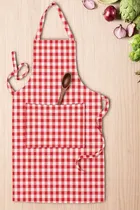 Krishna E Check Aprons  with Pocket Pack of 2 Blue & Red