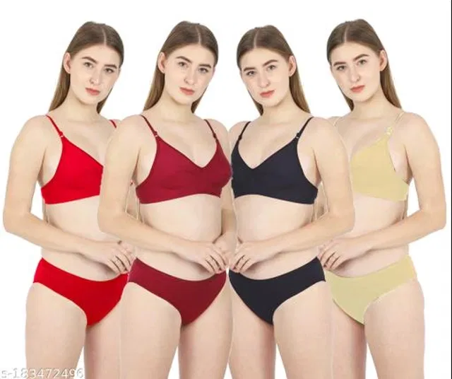 Cotton Blend Solid Lingerie Set for Women (Multicolor, 36B) (Pack of 4)