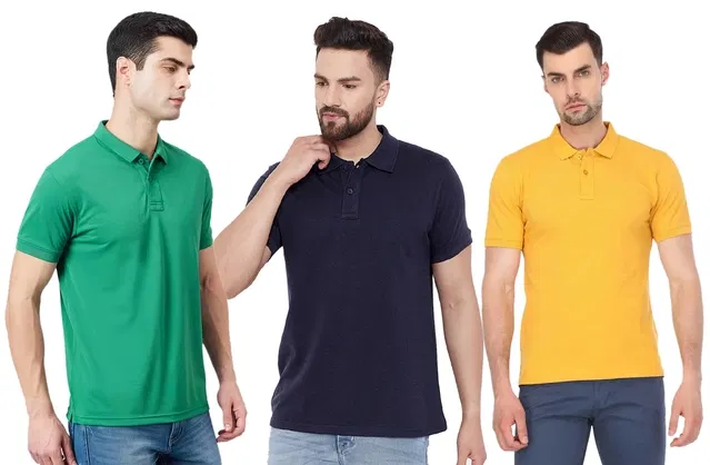 Polo Solid T-shirts for Men, Pack of 3 (Multicolor, XXL)