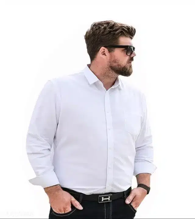 Cotton Blend Solid Full Sleeves Shirt for Men (White, L)