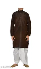 Banarasi Dupion Silk Solid Kurta with Dhoti for Men 