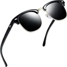 Classic Semi-Rimless Frame Clubmaster Non-Polarized Sunglass for Men & Women (Black)