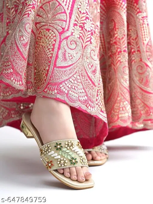 Shoetopia Pink Embellished Flat Sandals (IND-8)