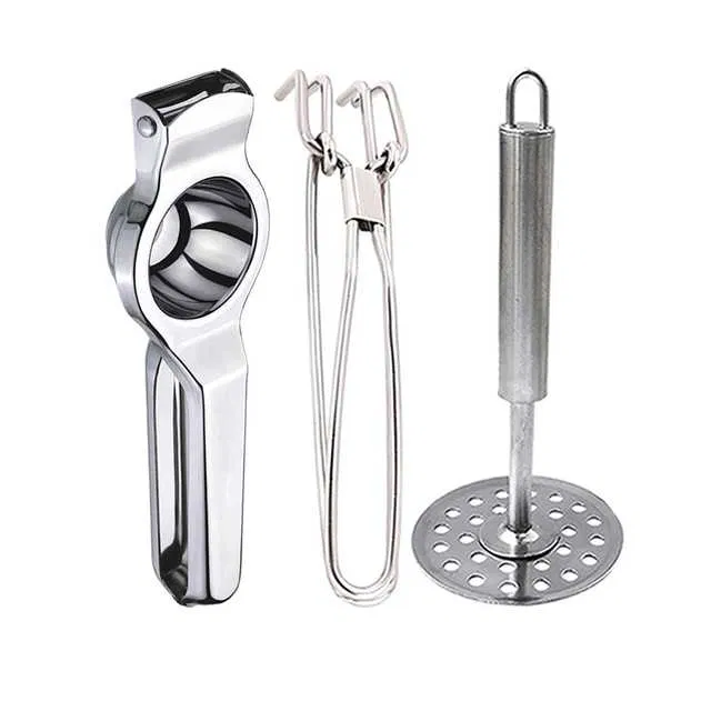 Oc9 Stainless Steel Lemon Squeezer & Pakkad & Potato Masher Kitchen Tool Set (O-45)
