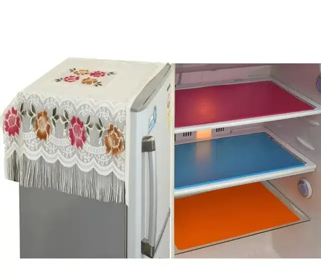 Knit Printed Fridge 6 Pcs Mat with Top Cover (Multicolor, Set of 1)