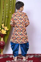 Cotton Blend Printed Kurta with Dhoti for Boys, Multicolor 