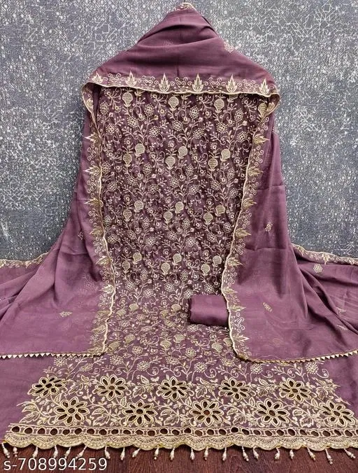 Embroidered Georgette Punjabi/All Over Suits Semi-Stitched Suits (Multicolor, 6.05 meter for Women (M)