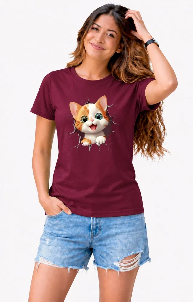 Cotton Blend Tshirts for Women (Maroon, M)