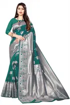 Litchi Silk Zari Woven Saree for Women, Teal 