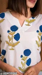 Cotton Printed Short Kurti for Women, White 