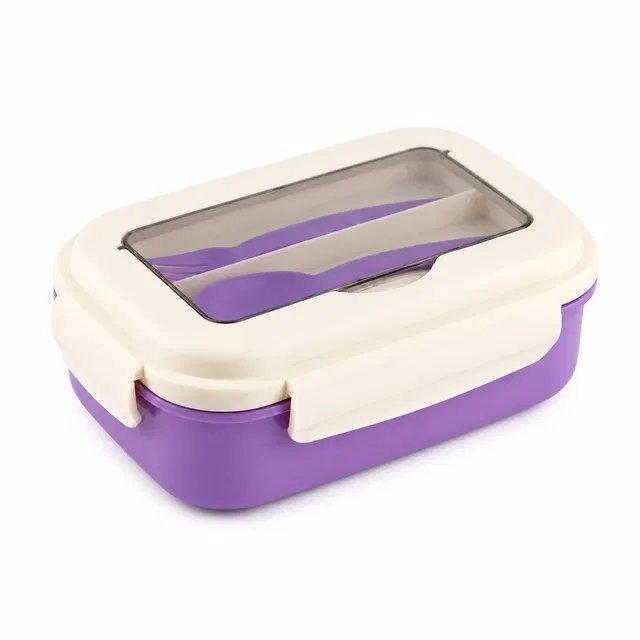 Plastic Lunch Box with Fork & Spoon (Assorted)