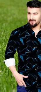 Lycra Printed Shirt For Men, Blue 