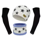 Woolen Printed Cap & Neck Warmer with Arm Sleeves for Men (White, Set of 2)