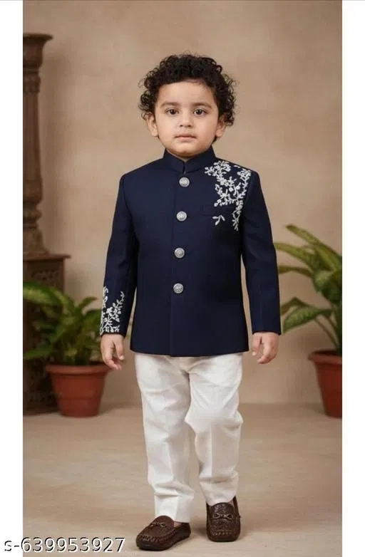 Botanical Embroidered Cotton Blend Kurta Set for Boys (White, 6-9 Months)