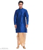 Dupion Silk Solid Kurta with Dhoti for Men 