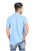 Poly Cotton Solid Polo Neck T-Shirt for Men, Sky Blue 