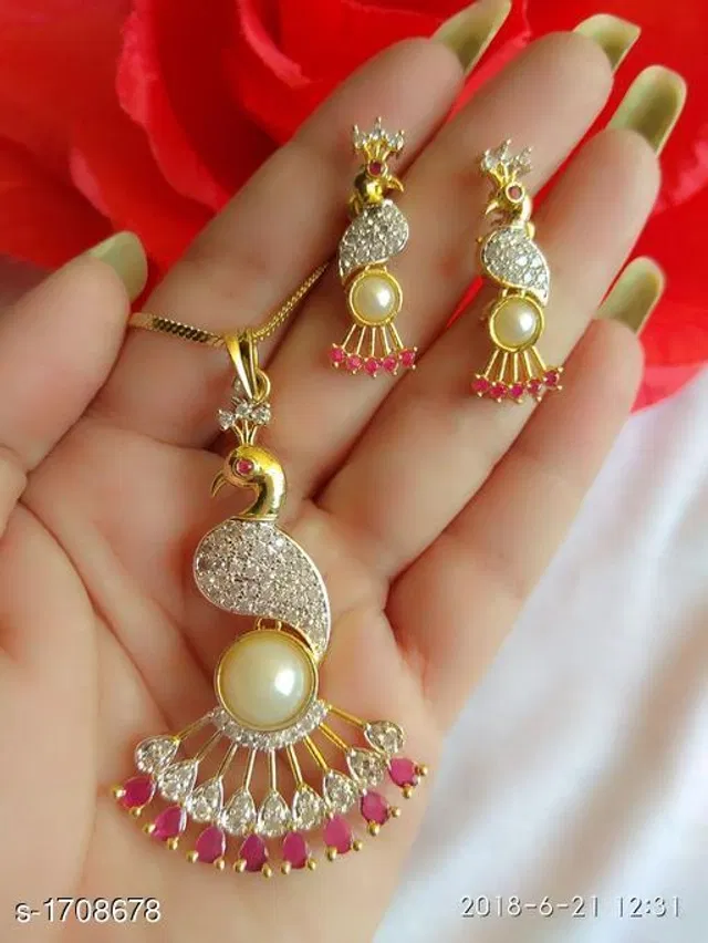Alloy Necklace with Earrings for Women (Multicolor, Set of 1)
