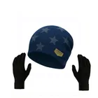 Woolen Printed Cap with Gloves for Men (Blue, Set of 2)