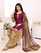 Floral Print Crepe Unstitched Suits Fabric for Women, Purple 
