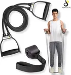 AJRO DEAL DOUBLE TONNING TUBE Black+ DOOR ANKLE Exerciser Fitness Pulling Rope Resistance Tube (Pack of 2)