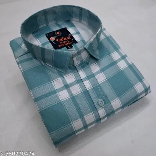 Cotton Blend Checked Shirt for Men, Milange-Green (XL) Pack of 1